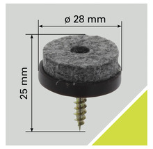 Filzgleiter mit Schraube, Durchmesser 28 mm