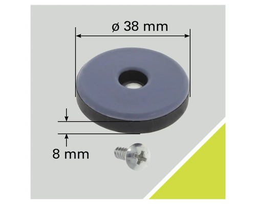 Patins pour meubles avec vis, diamètre 38 millimètres