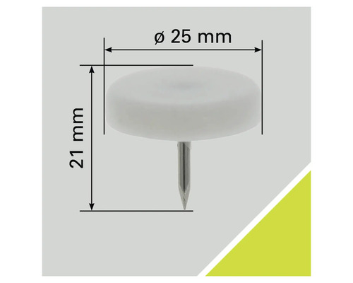 Patins pour meubles avec clou, diamètre 25 mm, hauteur 21 mm