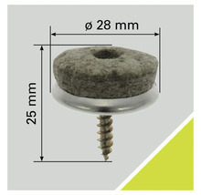 Patins en feutre avec vis, diamètre 28 millimètres, hauteur 25 millimètres