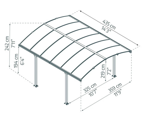 Illustration eines Carports mit Maßangaben
