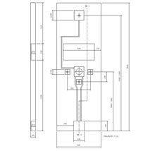 Dessin technique du système de douche avec dimensions en millimètres, montrant la vue de face et la vue latérale.
