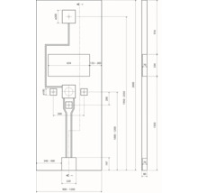 Dessin technique pour une installation de douche en vue de face et de profil avec des dimensions détaillées en millimètres.