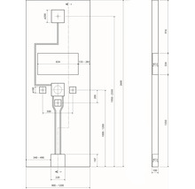 Dessin technique d'une paroi de douche avec des dimensions en millimètres.
