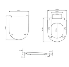 Technische Zeichnung eines WC-Sitzes mit Maßangaben