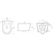 Technische Zeichnung eines Wand-WCs mit Maßangaben