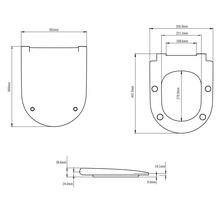 Technische Zeichnung eines WC-Sitzes mit Maßangaben