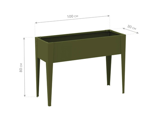 Jardinière aux dimensions de 100 cm de longueur, 30 cm de largeur et 80 cm de hauteur