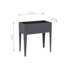 Jardinière rectangulaire avec des dimensions de 74 x 40 x 80 cm.