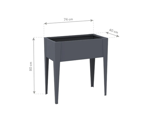 Jardinière rectangulaire avec des dimensions de 74 x 40 x 80 cm.
