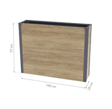 Rehausse de potager rectangulaire avec aspect bois et cadre en métal, dimensions 100 par 25 par 77 centimètres.