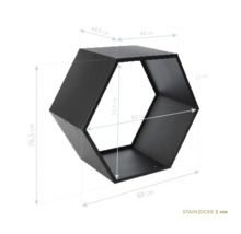 Abmessungen des sechseckigen Wandregals aus Stahl