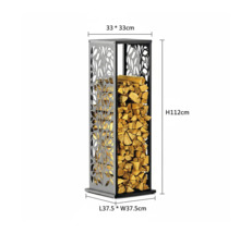 Brennholzregal aus Metall mit Holzmuster und Holzscheiten