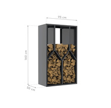 Brennholzregal aus Metall, mit Holzscheiten gefüllt, Maße 160 x 95 x 50 cm