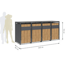 abri poubelle pour quatre poubelles mesurant 265 cm sur 80 cm sur 116 cm