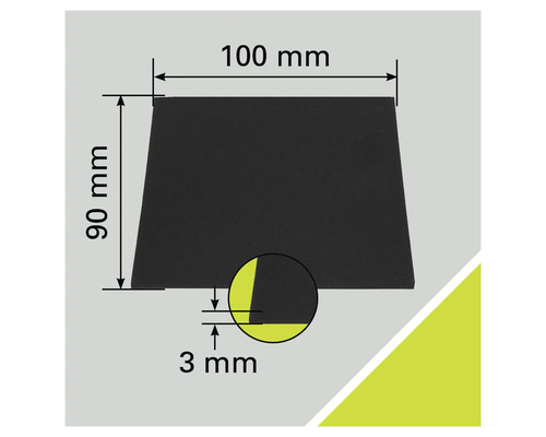 Image d'un tampon en caoutchouc mesurant 100 mm sur 90 mm sur 3 mm