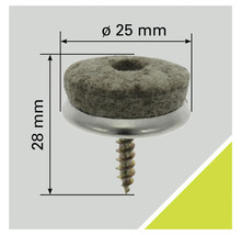 Patins en feutre avec vis, diamètre 25 millimètres, hauteur 28 millimètres