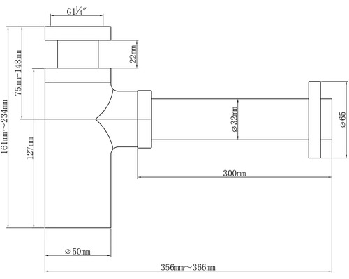 Schéma technique d'un siphon avec indications de mesure