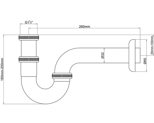 Dessin technique d'un siphon avec dimensions