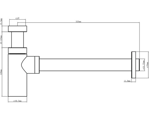 Dessin technique d'un siphon avec dimensions