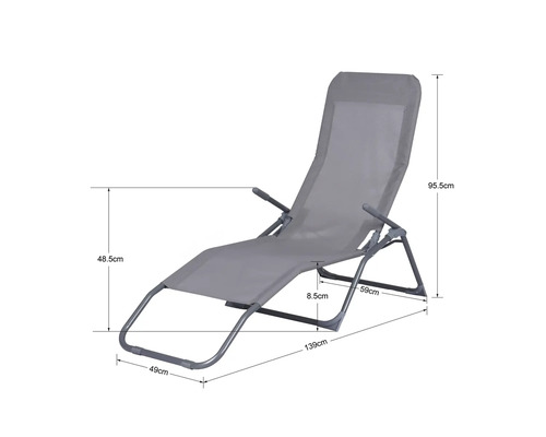 Chaise longue de jardin grise avec dimensions