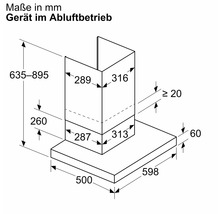 Masse der Dunstabzugshaube im Abluftbetrieb in Millimeter