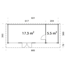 Plan d'un abri de jardin avec indications de taille