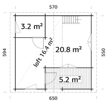 Plan d'un abri de jardin avec différentes tailles de pièces