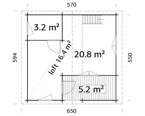 Plan d'un abri de jardin avec différentes tailles de pièces