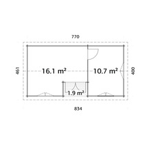 Grundriss eines Gartenhauses mit Flächenangaben