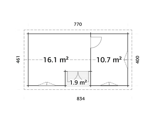 Grundriss eines Gartenhauses mit Flächenangaben