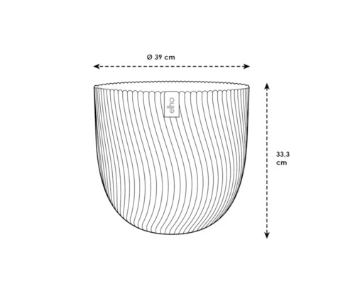 Image d'un pot de fleurs avec des dimensions de 39 cm de diamètre et 33,3 cm de hauteur.
