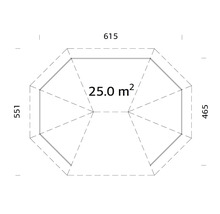 Plan avec dimensions et une surface de 25.0 mètres carrés.