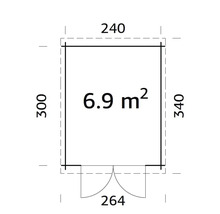 Plan avec les dimensions 300 x 240 centimètres et une surface de 6,9 mètres carrés