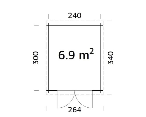 Plan avec les dimensions 300 x 240 centimètres et une surface de 6,9 mètres carrés
