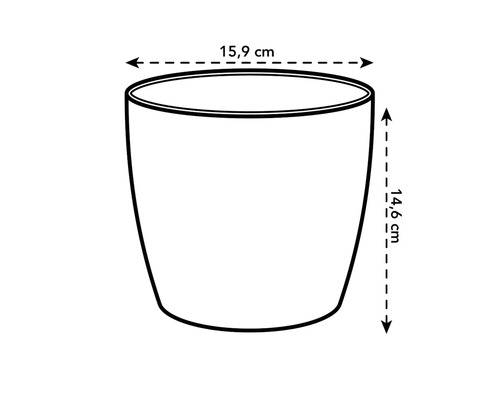 Illustration d'un pot de fleurs mesurant 15,9 cm de large et 14,6 cm de haut.