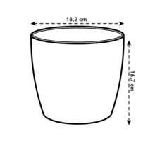 Skizze eines Pflanzgefäßes mit den Maßen 18,2 cm Breite und 16,7 cm Höhe.