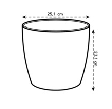 Abbildung eines Pflanzgefässes mit den Massen 25,1 cm Breite und 23,1 cm Höhe.