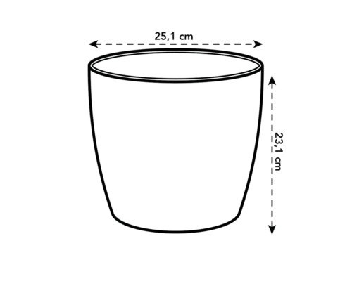 Abbildung eines Pflanzgefässes mit den Massen 25,1 cm Breite und 23,1 cm Höhe.