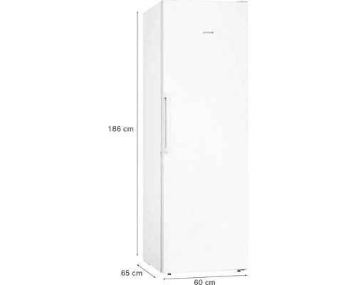 Réfrigérateur Siemens mesurant 186 cm de haut, 65 cm de profondeur et 60 cm de large.