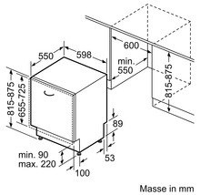 Dessin technique d'un lave-vaisselle avec dimensions en millimètres