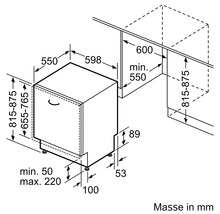 Dessin technique d'un lave-vaisselle avec dimensions en millimètres