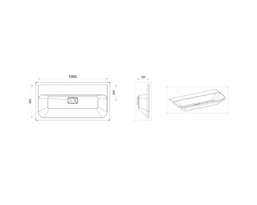 Dessin technique d'un lavabo avec dimensions.