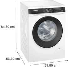 Freistehende Siemens Waschmaschine mit Größenangaben