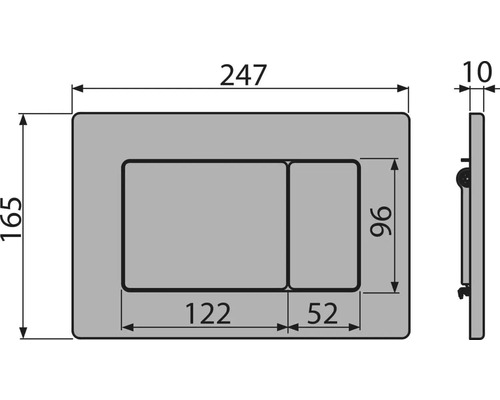 Technische Zeichnung einer Betätigungsplatte mit Massangaben