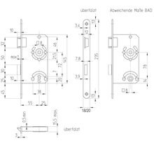 Dessin technique d'une serrure de porte avec dimensions