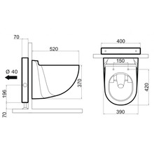 Technische Zeichnung einer Toilette mit Maßangaben.