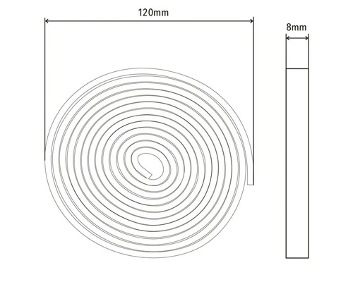 Technische Zeichnung eines Dichtbandes mit den Massen 120 mm mal 8 mm.