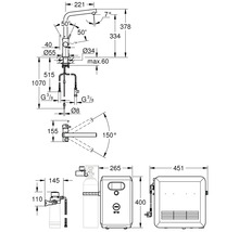 Dessin technique d'un robinet avec dimensions