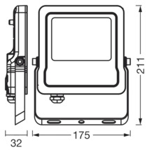 Dessin technique d'un projecteur LED avec indications de dimension.